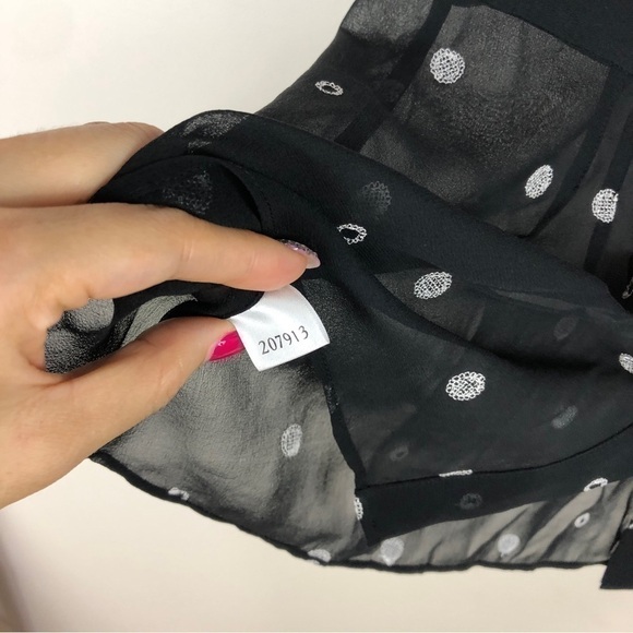 Ann Taylor Petites 10p Black sheer embroidered button down blouse - Picture 5 of 6